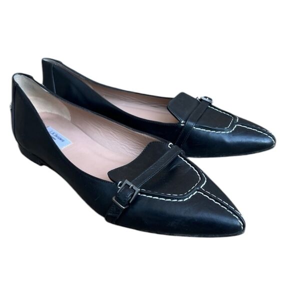 L.K. Bennett Paris Black Leather Buckle Flats Sz 38 - Picture 1 of 10